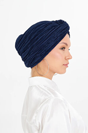 Lacivert Çapraz Büzgülü Tesettür Bone Fukuro Piliseli 2512_02