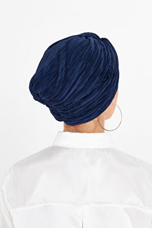 Lacivert Çapraz Büzgülü Tesettür Bone Fukuro Piliseli 2512_02