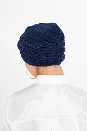 Lacivert Çapraz Büzgülü Tesettür Bone Fukuro Piliseli 2512_02