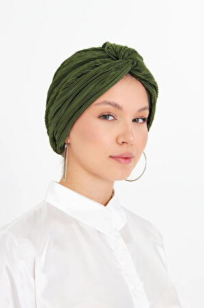 Haki Çapraz Büzgülü Tesettür Bone Fukuro Piliseli 2512_09