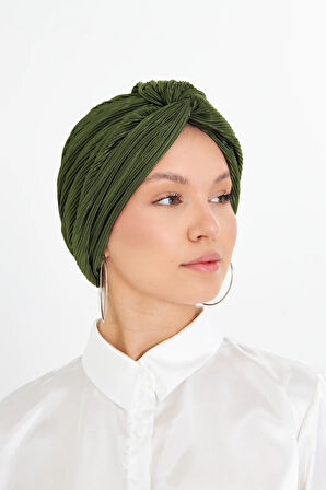 Haki Çapraz Büzgülü Tesettür Bone Fukuro Piliseli 2512_09