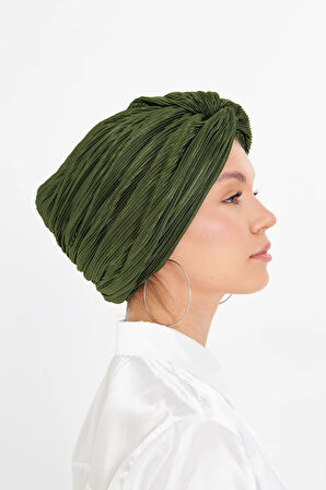 Haki Çapraz Büzgülü Tesettür Bone Fukuro Piliseli 2512_09