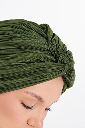 Haki Çapraz Büzgülü Tesettür Bone Fukuro Piliseli 2512_09