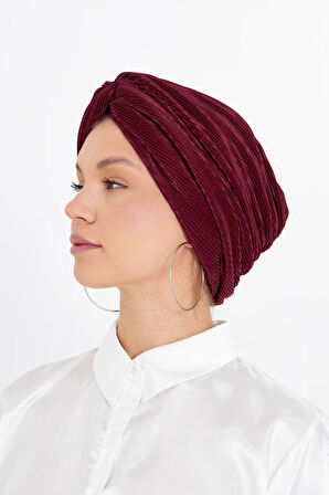 Bordo Çapraz Büzgülü Tesettür Bone Fukuro Piliseli 2512_16