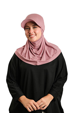 Gül Kurusu Pratik Hazır Geçmeli Şapkalı Tesettür Eşarp Viskon Düz 2513_18