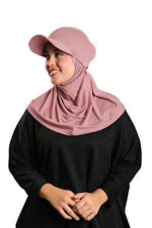 Gül Kurusu Pratik Hazır Geçmeli Şapkalı Tesettür Eşarp Viskon Düz 2513_18