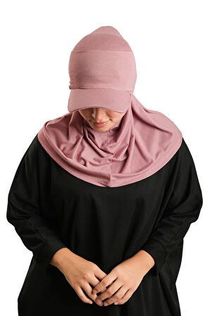 Gül Kurusu Pratik Hazır Geçmeli Şapkalı Tesettür Eşarp Viskon Düz 2513_18