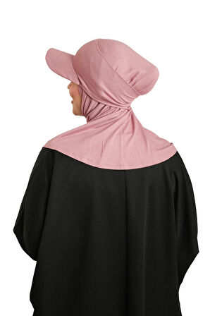 Gül Kurusu Pratik Hazır Geçmeli Şapkalı Tesettür Eşarp Viskon Düz 2513_18