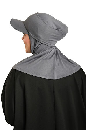 Antrasit Pratik Hazır Geçmeli Şapkalı Tesettür Eşarp Viskon Düz 2513_25