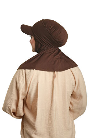 Açık Kahve Pratik Hazır Geçmeli Şapkalı Tesettür Eşarp Viskon Düz 2513_47