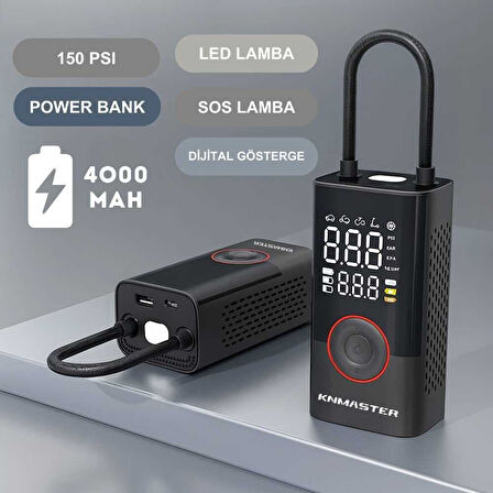 Knmaster LP 200 – 150 PSI Dijital Göstergeli Şarjlı Hava Pompası