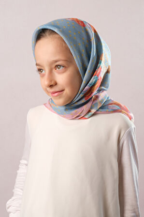 Bebe Mavisi Dijital Baskılı Çocuk Tesettür Eşarp Pamuk Polyester Uçan Balon Desenli 6002_11