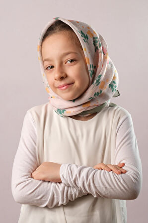 Haki Dijital Baskılı Çocuk Tesettür Eşarp Pamuk Polyester Lale Desenli 6003_09
