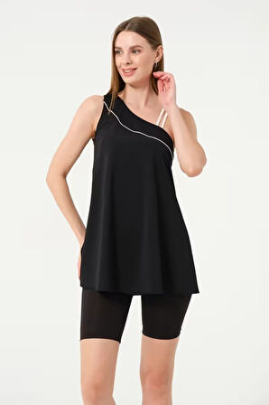 Tesmay 24158 Siyah Tek Omuz İki İpli Lycralı Yarı Kapalı Havuz Mayo