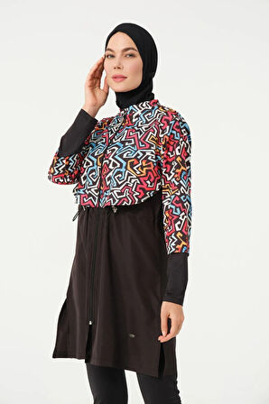 Tesmay 22153 Tam Boy Dijital Desenli Tam Boy Tesettür Mayo