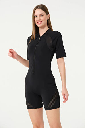 Tesmay 24169 Siyah Kısa Kol Sörfçü Havuz Mayosu