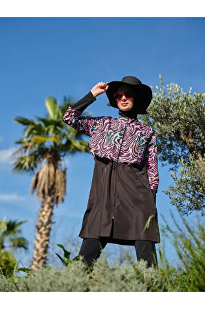 Tesmay 22150 Siyah Dijital Desenli Lycralı Tesettür Mayo