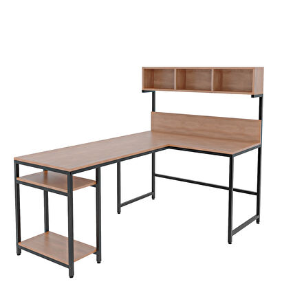 600-E Açık Ceviz Yüksek Raflı L Ofis ve Çalışma masası 