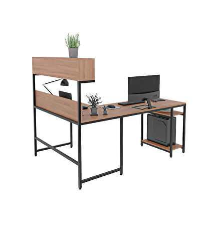 600-E Açık Ceviz Yüksek Raflı L Ofis ve Çalışma masası 