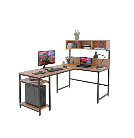 600-E Açık Ceviz Yüksek Raflı L Ofis ve Çalışma masası 