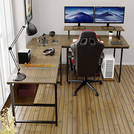 200-c Ceviz  L masa, Oyun masası, L-Tipi Bilgisayar Masası