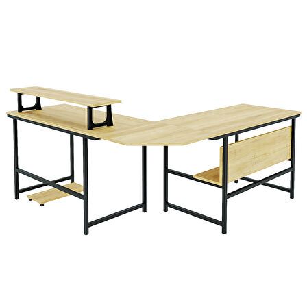 200-E Açık Ceviz (ebru) L masa, Oyun masası, L-Tipi Bilgisayar Masası 