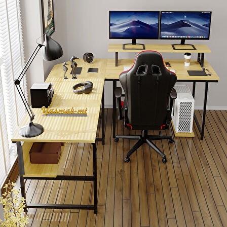 200-E Açık Ceviz (ebru) L masa, Oyun masası, L-Tipi Bilgisayar Masası 