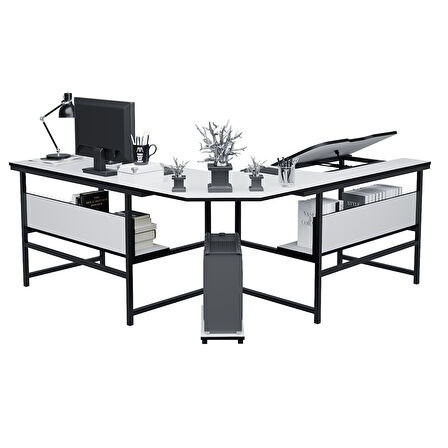 300-B Beyaz L Bilgisayar ve Çizim Masası 