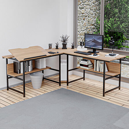 300-E Açık Ceviz (Ebru) L Bilgisayar ve Çizim Masası 