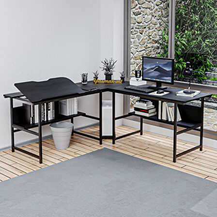  300-S Siyah L Bilgisayar ve Çizim Masası