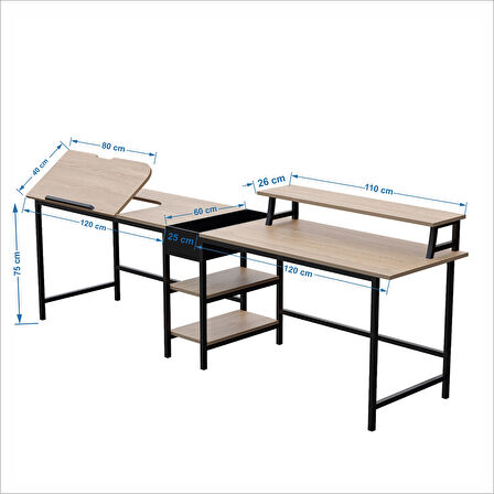 530-E Bilgisayar Masası, Ekstra Uzun İki Kişilik Masa, Oyun Masa 