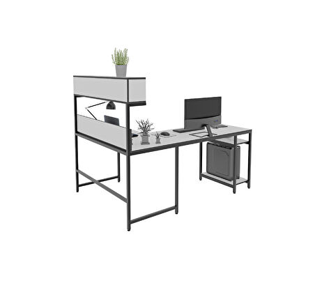  600-B Beyaz Yüksek Raflı L Ofis ve Çalışma masası