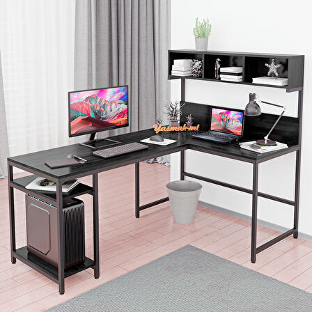 600-S Siyah Yüksek Raflı L Ofis ve Çalışma masası 