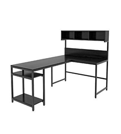 600-S Siyah Yüksek Raflı L Ofis ve Çalışma masası 