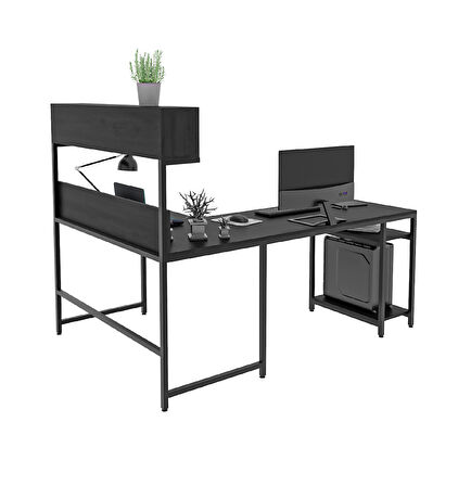 600-S Siyah Yüksek Raflı L Ofis ve Çalışma masası 