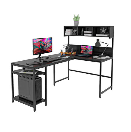 600-S Siyah Yüksek Raflı L Ofis ve Çalışma masası 