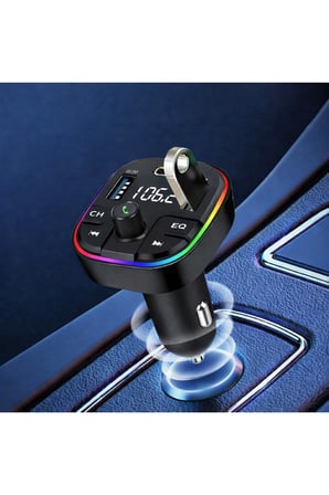 20w Araç İçi Bluetooth FM Transmitter RGB Işıklı Çift USB + Type-C