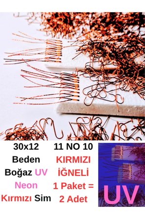 ea genset Çapari, İstavrit Çaparisi, 30x12 Beden, Uv Neon Kırmızı Sim, 11 No Kırmızı İğne, 10 İğneli Çapari 2li Paket