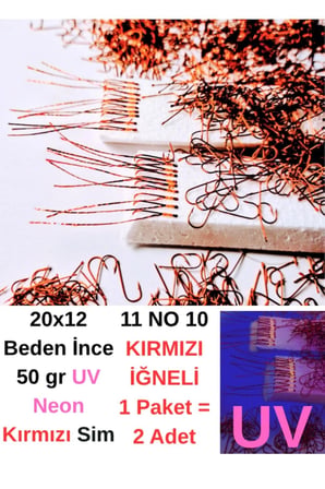 ea genset Çapari, İstavrit Çaparisi, 20x12 Beden, Uv Neon Kırmızı Sim, 11 No Kırmızı İğne, 10 İğneli Çapari 2li Paket