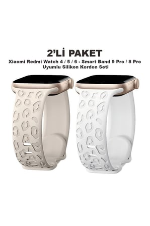 Xiaomi Redmi Watch 4 / 5 / 6 - 6 Active / 6 Lite - Smart Band 9 Pro / 8 Pro Uyumlu Leopar Desen Silikon Kordon Seti