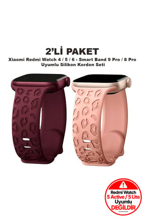 Xiaomi Redmi Watch 4 / 5 / 6 - 6 Active / 6 Lite - Smart Band 9 Pro / 8 Pro Uyumlu Leopar Desen Silikon Kordon Seti