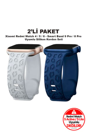 Xiaomi Redmi Watch 4 / 5 / 6 - 6 Active / 6 Lite - Smart Band 9 Pro / 8 Pro Uyumlu Leopar Desen Silikon Kordon Seti