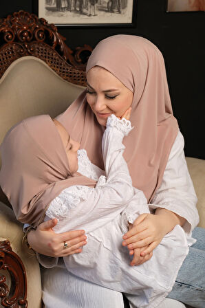 Bej Pratik Anne Kız Kombin Tesettür Eşarp Sandy Düz Hijab 230812_12