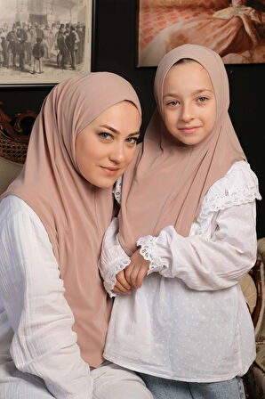 Bej Pratik Anne Kız Kombin Tesettür Eşarp Sandy Düz Hijab 230812_12