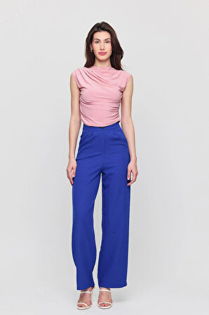 Kadın Pembe Omuzları Drapeli Kolsuz Sandy Bluz