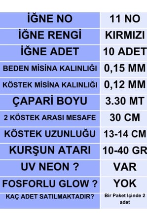 ea genset Çapari, İstavrit Çaparisi, 15x12 Beden, Ultraviyole Uv Neon Fıstık Yeşili - Fuşya Sim, 11 No Kırmızı İğne, 10 İğneli 2li Paket