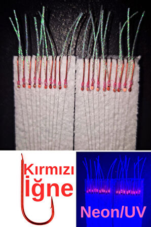 Eagenset Çapari, İstavrit Çaparisi, 25x12 Beden, Ultraviyole Uv Neon Beyaz Sim, 11 No Kırmızı İğne, 10 İğneli Çapari 2li Paket