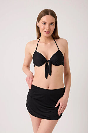 Kadın Dolgulu Takım Etekli Siyah Bikini