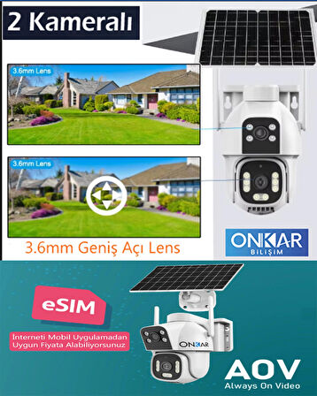 ONKAR X15 4MP ( 2MP +2MP ) eSim Özellikli Güneş Enerjili 7/24 Kayıtlı Güvenlik Kamerası