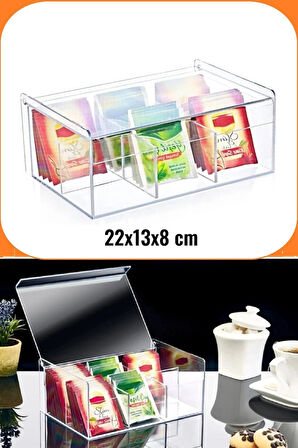 Box Up Plastik 6 Bölmeli Poşet Çay Saklama Kutusu - Poşet Çay Kutusu, Bitki Çay Kutusu, Şeffaf Renk, 22x15x9